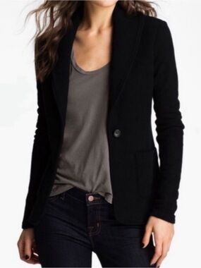 James Perse Black Knit Shawl Collar Cardigan Sweater Blazer French Terry Jacket